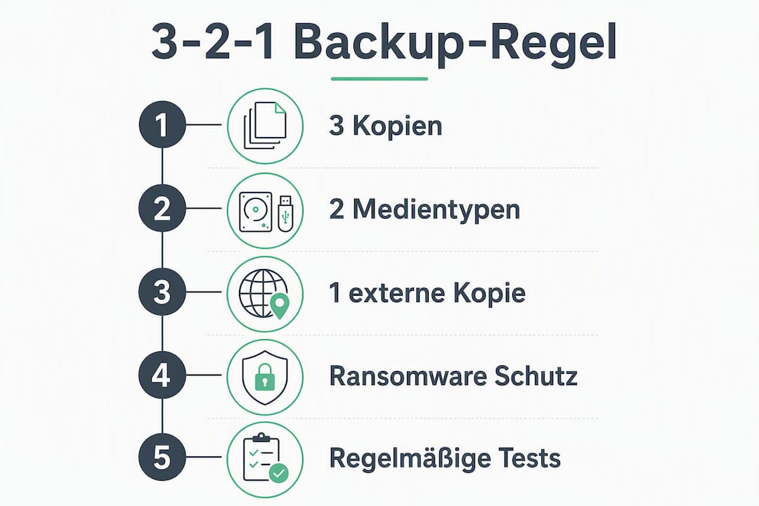 Übersichtsgrafik: So funktioniert die 3-2-1-Backup-Regel