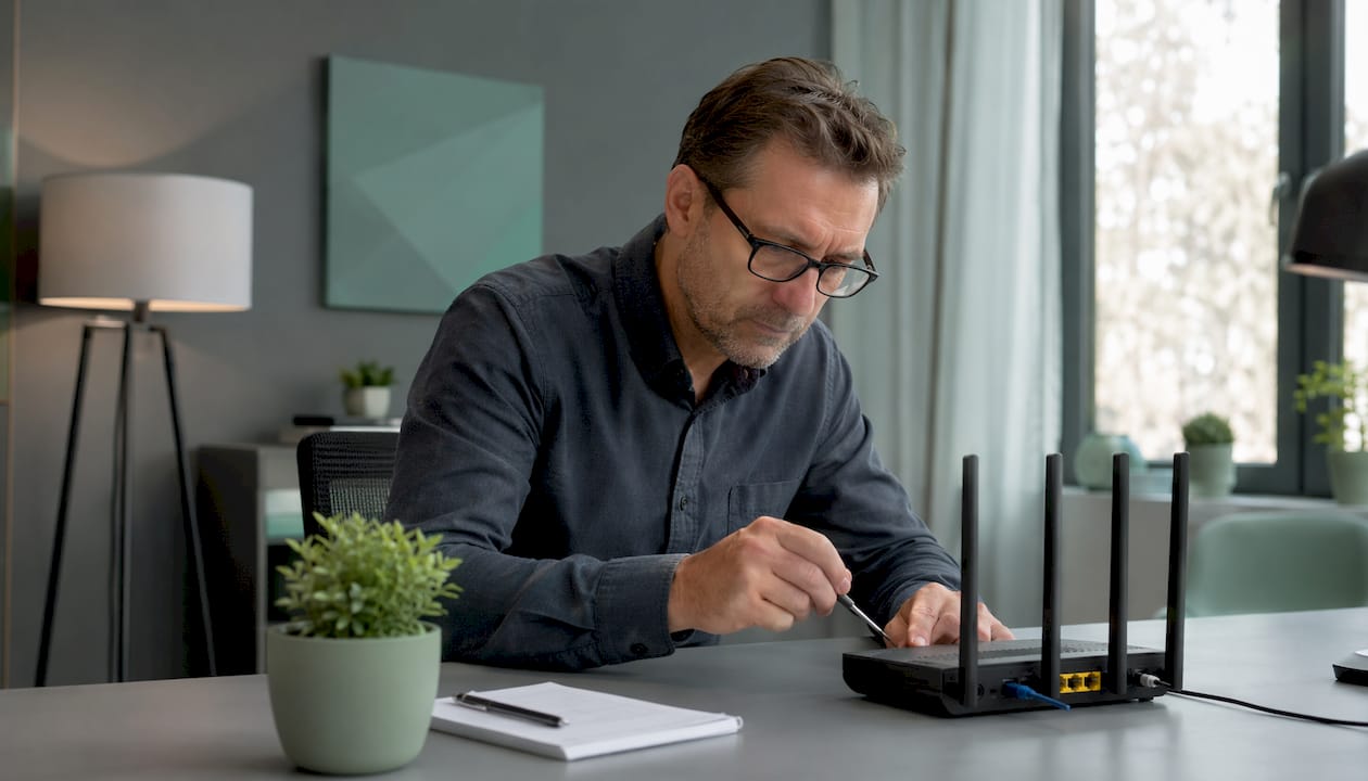 Im Home-Office wird der Router per Knopfdruck zurückgesetzt.