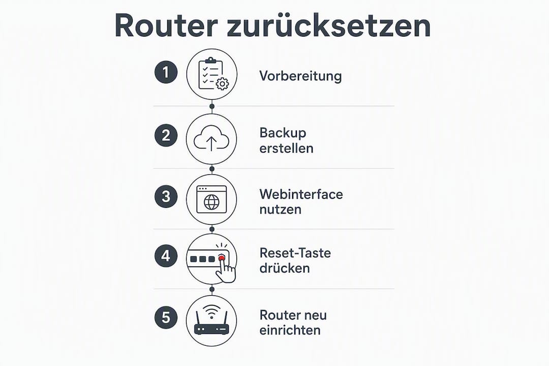Schritt-für-Schritt-Anleitung: So setzen Sie Ihren Router sicher zurück – anschaulich dargestellt in einer Infografik