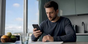 Ein Mann stellt das WhatsApp-Backup auf seinem Smartphone wieder her.