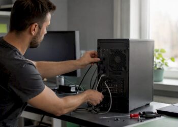 Jemand zieht beim Fehlersuchen die Kabel am PC ab