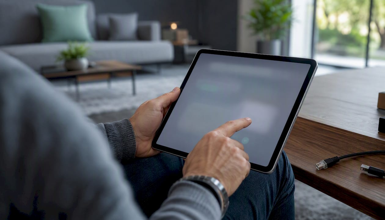 Jemand tippt auf seinem Smartphone, um die VPN-Verbindung auszuschalten.