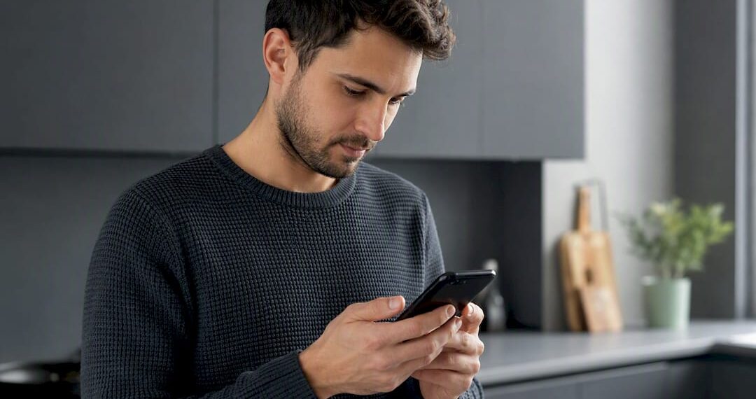 Hände prüfen verdächtige E-Mail auf dem Smartphone