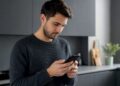 Hände prüfen verdächtige E-Mail auf dem Smartphone
