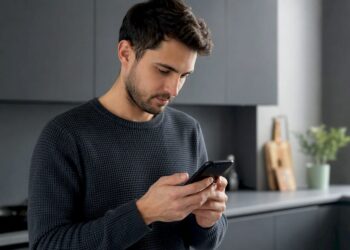 Hände prüfen verdächtige E-Mail auf dem Smartphone