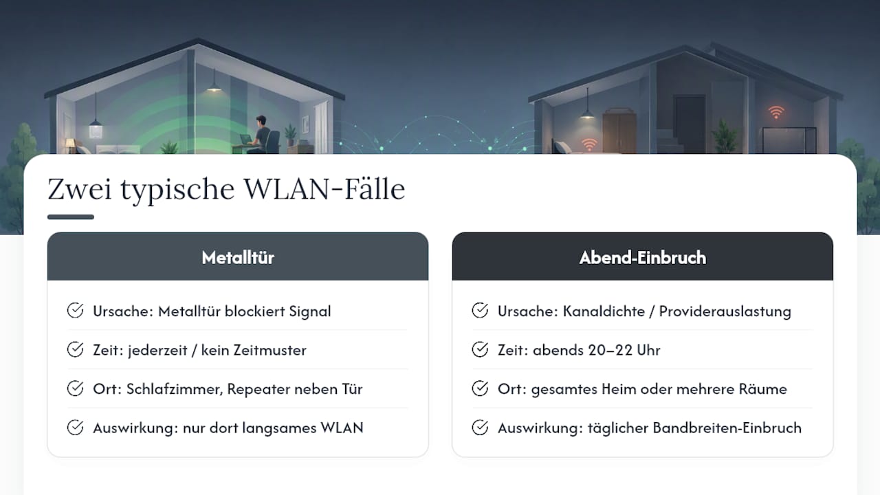 Zeitliche Gegenüberstellung von WLAN-Geschwindigkeitsproblemen und deren Ursachen