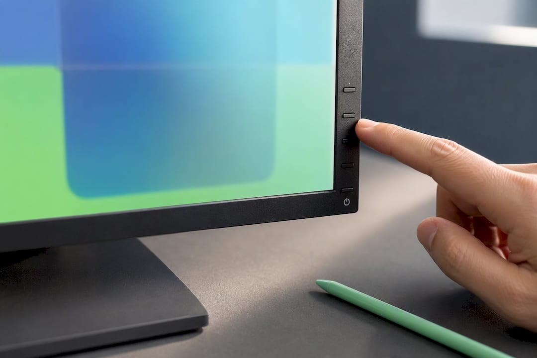 Hand öffnet das Monitor-OSD für einen Hardwaretest
