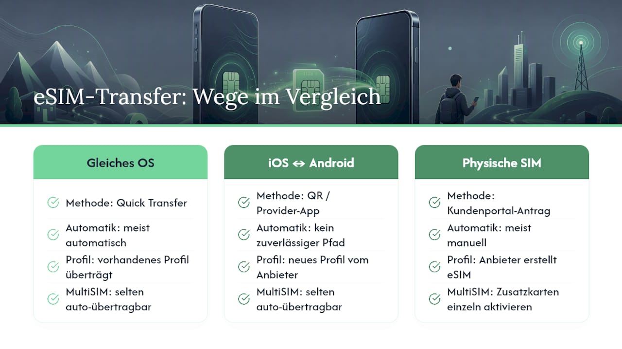 Vergleich der eSIM-Methoden unterschiedlicher Betriebssysteme