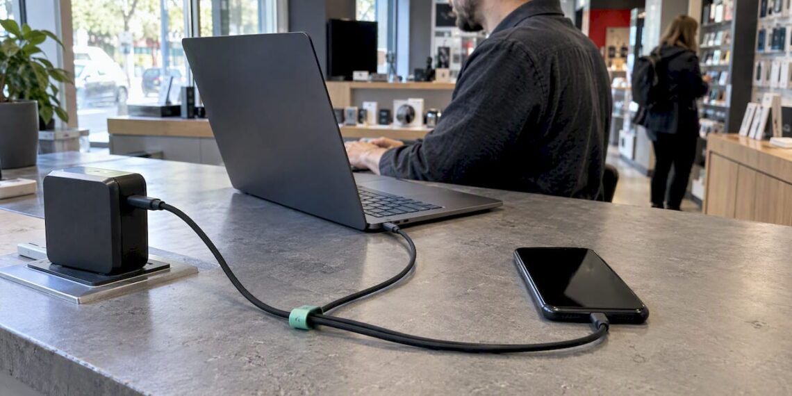 USB-C-Ladegerät versorgt Notebook per Kabel mit Strom
