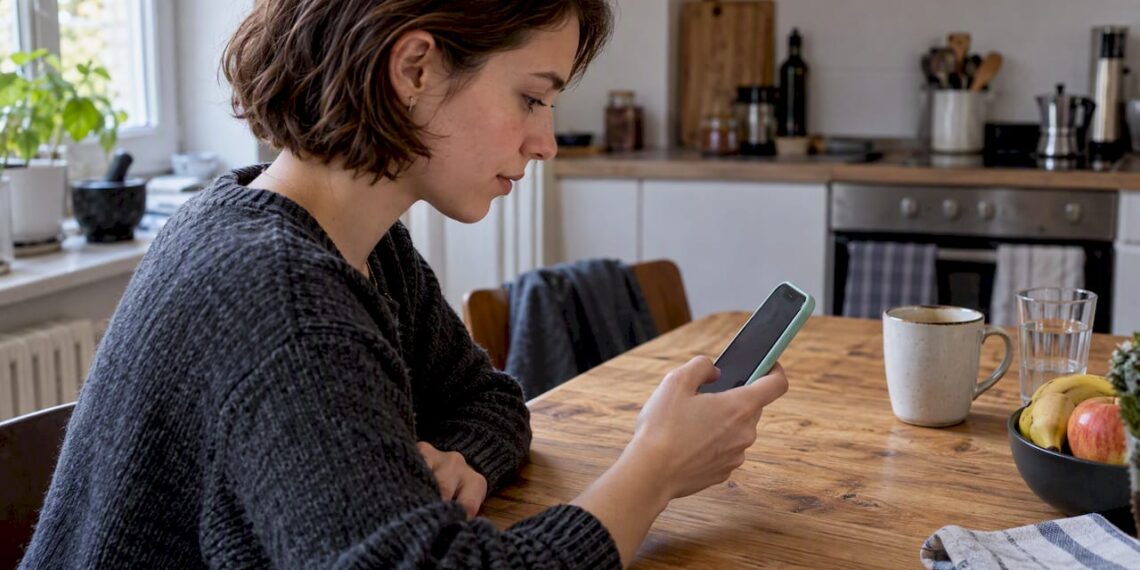 Studentin konfiguriert privates DNS auf dem Android-Smartphone
