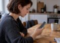 Studentin konfiguriert privates DNS auf dem Android-Smartphone