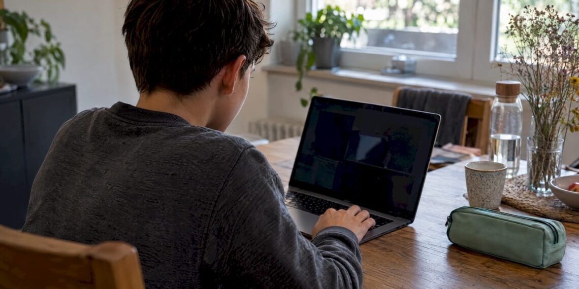Ein Teenager programmiert mit Scratch ein Fangspiel