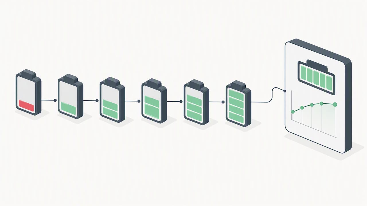 Ladezyklen stabilisieren die Anzeige des Batteriezustandsberichts