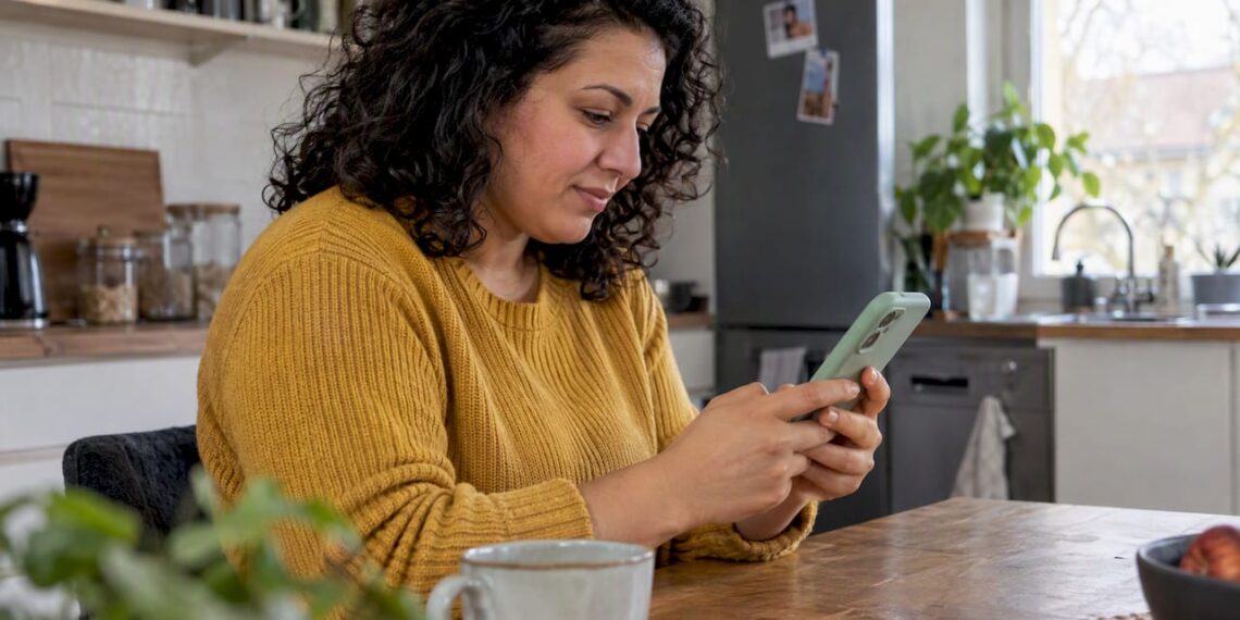 Frau erstellt ein Backup auf ihrem Android-Smartphone