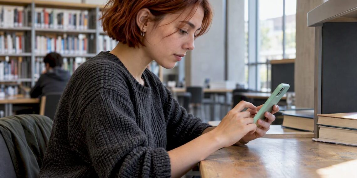 Studentin aktiviert die Zwei-Faktor-Authentifizierung auf ihrem Smartphone