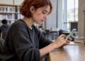Studentin aktiviert die Zwei-Faktor-Authentifizierung auf ihrem Smartphone